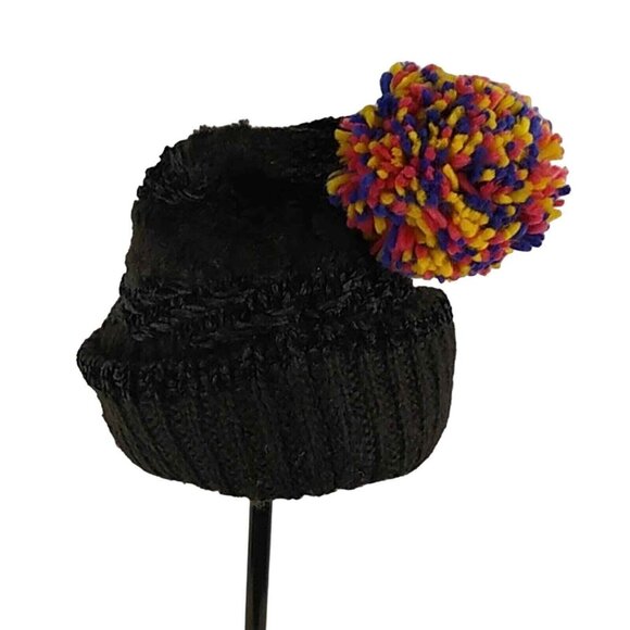 Inc International Concepts Multicolor Pom-Pom Black Knit Beanie Hat One Size - Picture 2 of 4